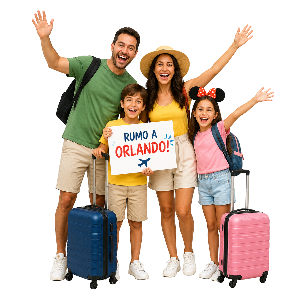 Família animada para viajar para Orlando